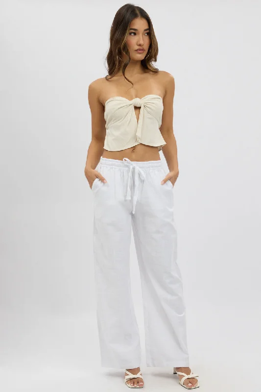 White Wide Leg Pants Elasticated High-Waist Jeans