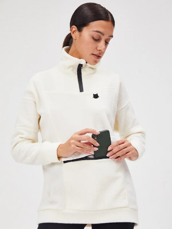 White Fleece sweatshirt Hoodie with Drop Shoulder Relaxed Streetwear