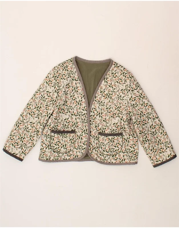 VINTAGE Womens Open Reversible Jacket UK 14 Medium Green Floral Nylon Fabric Polyester Fabric Spandex Fabric VINTAGE Womens Open Reversible Jacket UK 14 Medium Green Floral Nylon Fabric Polyester Fabric Spandex Fabric