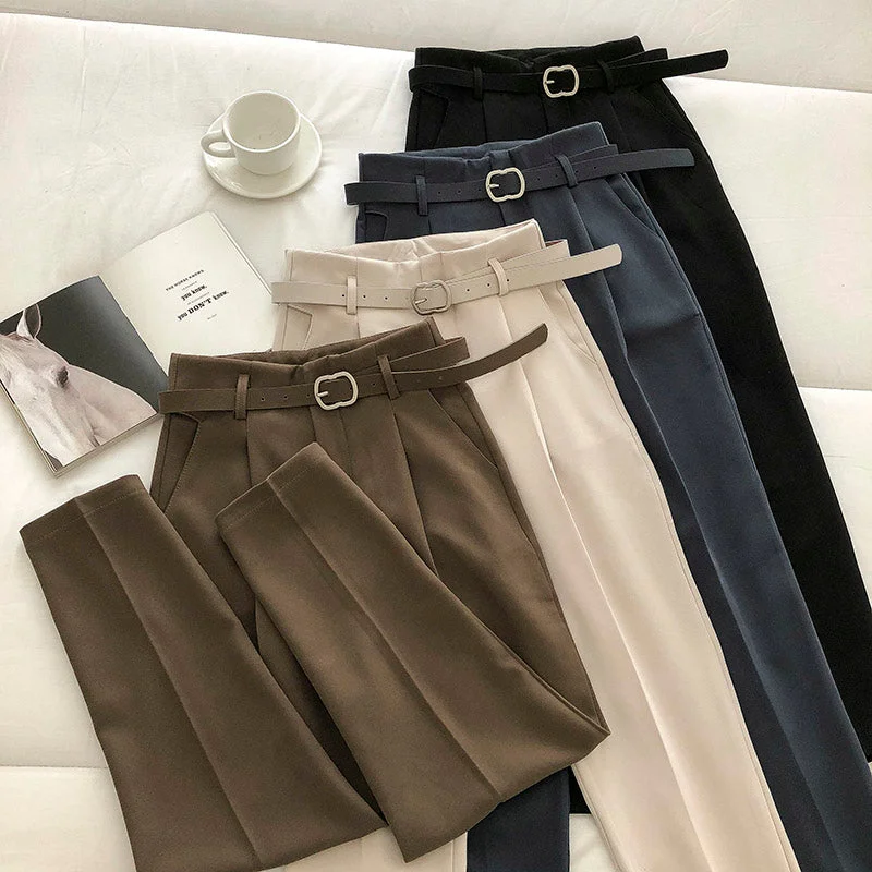 Casual Solid Color Harem Pants Women With Belt Comfortable Cargo Pants