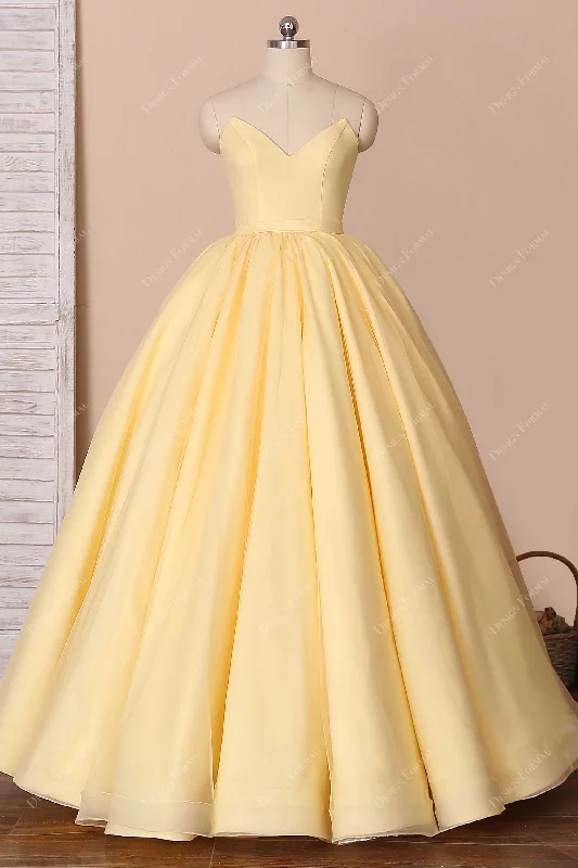 Yellow Satin V-neck Strapless Elegant Quinceanera Sweetheart 16 Dress Tunics Evening elegant