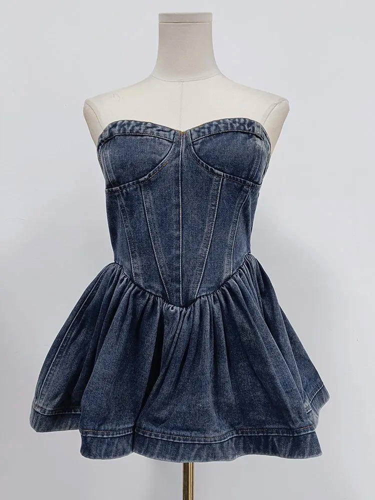 Ruffles Denim Strapless Sleeveless Tank Top comfortable tank top