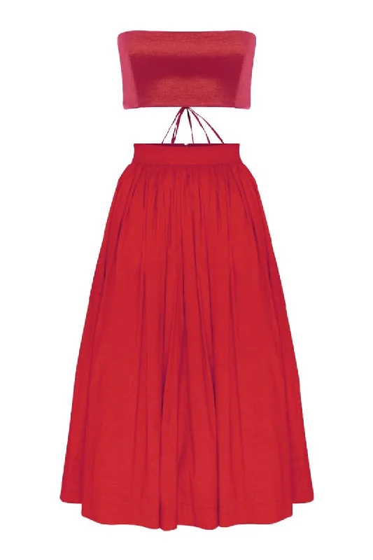 LOU LOU ROUGE TOP AND MIDI SKIRT SET patchwork skirt art