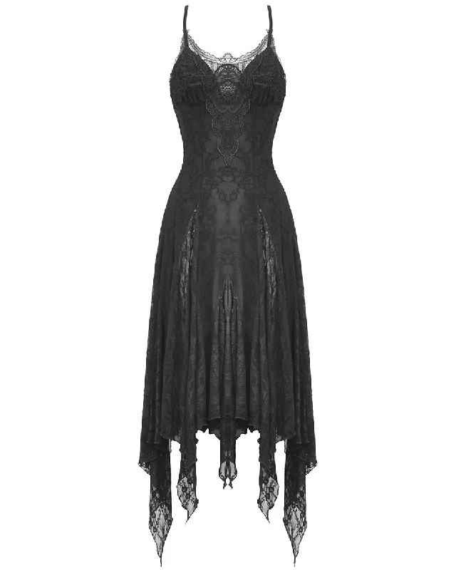 Dark In Love Dark Gothic Lace Applique Lace Up Sling Dress Tunics Cozy soft