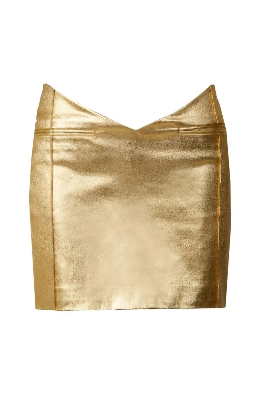 GOLDEN FAUX LEATHER MINI SKIRT linen skirt light
