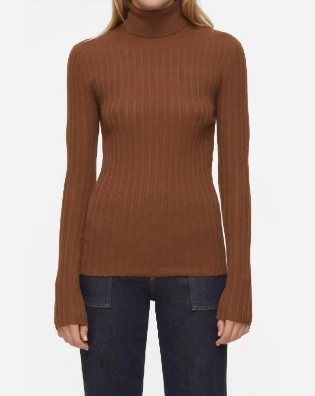 Rolli Long Sleeve Sweater In Auburn Solid Print Embellished