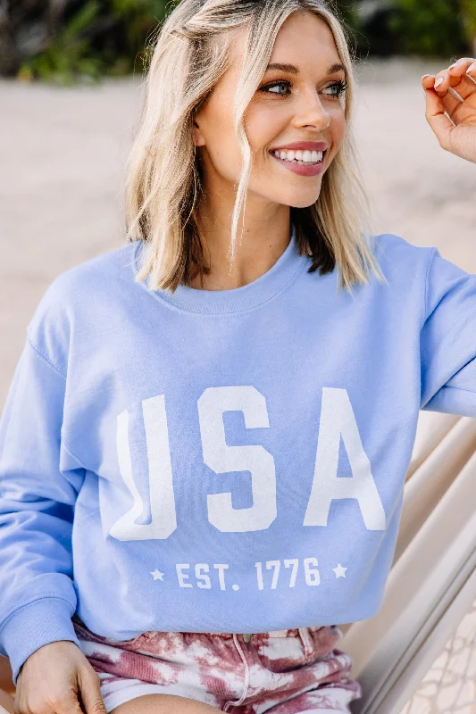 Est. 1776 Baby Blue Graphic Sweatshirt Oversized Hoodie Comfort Casual