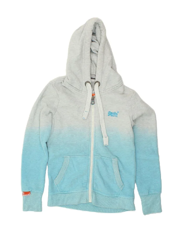 SUPERDRY Womens Zip Hoodie Sweater UK 10 Small Blue Colourblock Cotton Layered Multi-layer Single Layer