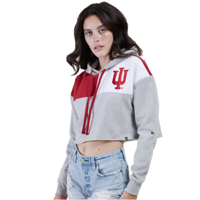 Indiana Hoosiers Women's Hype & Vice Color Block Cropped Hoodie Hoodie Dress Longline Feminine