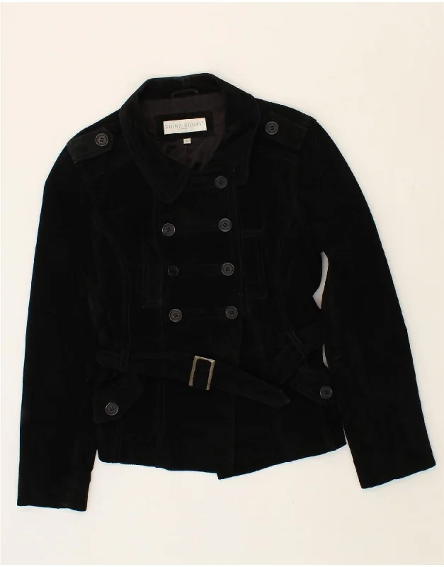 VINTAGE Womens Double Breasted Suede Jacket UK 14 Medium Black Suede Satin Fabric Silk Fabric Chiffon Fabric VINTAGE Womens Double Breasted Suede Jacket UK 14 Medium Black Suede Satin Fabric Silk Fabric Chiffon Fabric