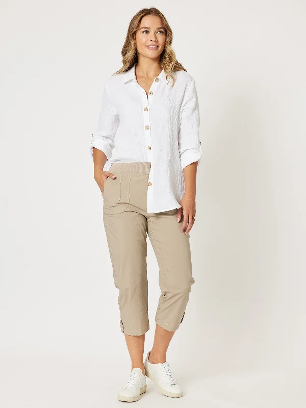 Santorini Cropped Cotton Pant - Natural Classic Stretch Pants