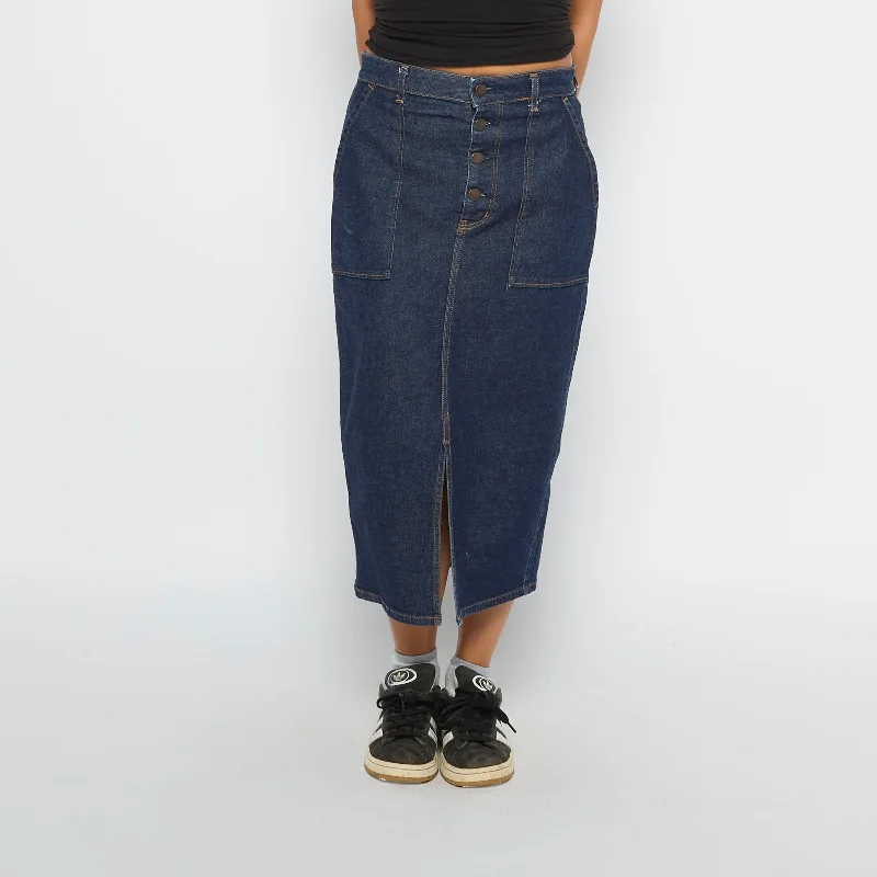 Denim Utility Pocket Front Split Midi Skirt - UK 10 denim skirt classic