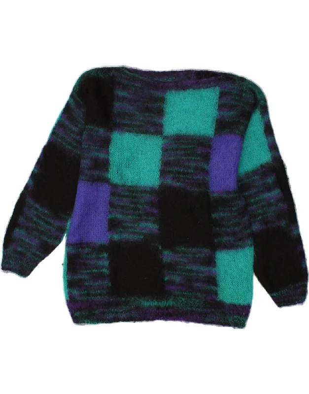 VINTAGE Womens Boat Neck Jumper Sweater UK 16 Large Blue Geometric Hooded Caped Shawl Collar VINTAGE Womens Boat Neck Jumper Sweater UK 16 Large Blue Geometric Hooded Caped Shawl Collar