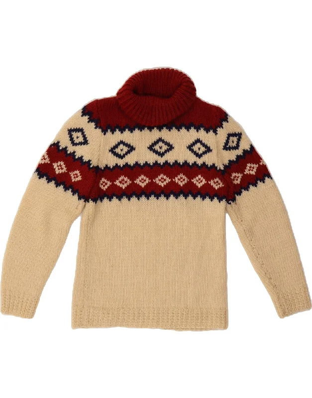 VINTAGE Womens Roll Neck Jumper Sweater UK 6 XS Beige Fair Isle Stylish Fashionable Trendy VINTAGE Womens Roll Neck Jumper Sweater UK 6 XS Beige Fair Isle Stylish Fashionable Trendy