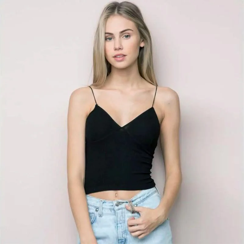 Women sexy bustier crop tops Cotton bralette tops Deep V Neck Pfeiffer Tank tops Camis Slim camisole one shoulder tank