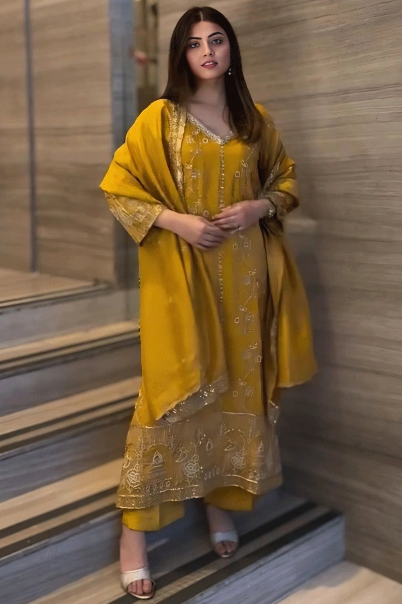 Yellow Color Haldi Ceremony Dress For Bride Sister Tunics Leisure comfortable