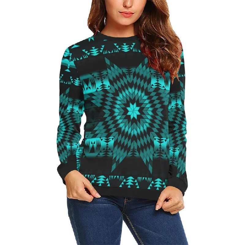 Black Sky Star Crewneck Sweatshirt for Women Hoodie with Hem Drawcord Adjustable Customizable Black Sky Star Crewneck Sweatshirt for Women Hoodie with Hem Drawcord Adjustable Customizable