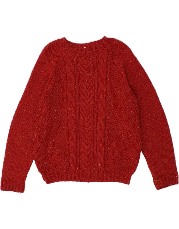VINTAGE Womens Overshirt Boat Neck Jumper Sweater UK 18 XL Red Fleece Sweater Nylon Polyester