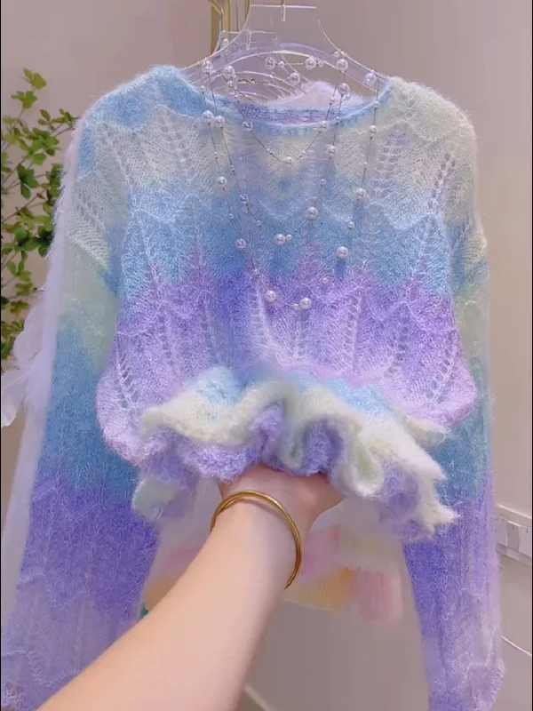 Wave-Knit Pastel Ombre Sweater Jersey Fabric Tulle Fabric Batik Fabric
