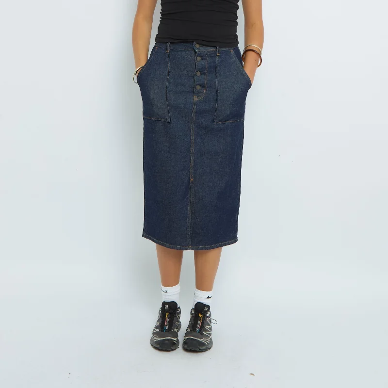 Denim Utility Pocket Midi Skirt - UK 6 spandex blend skirt