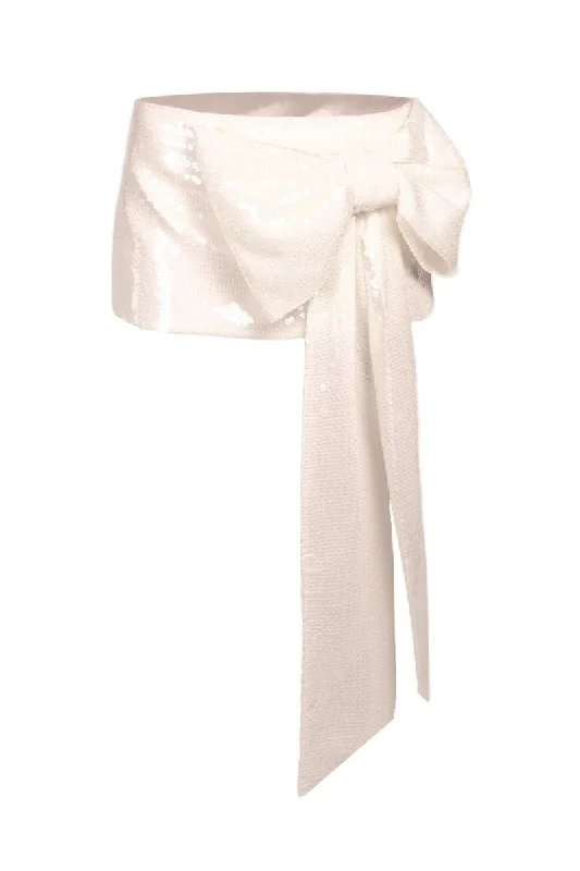 IVORY SEQUINS MINI SKIRT a-line skirt cut