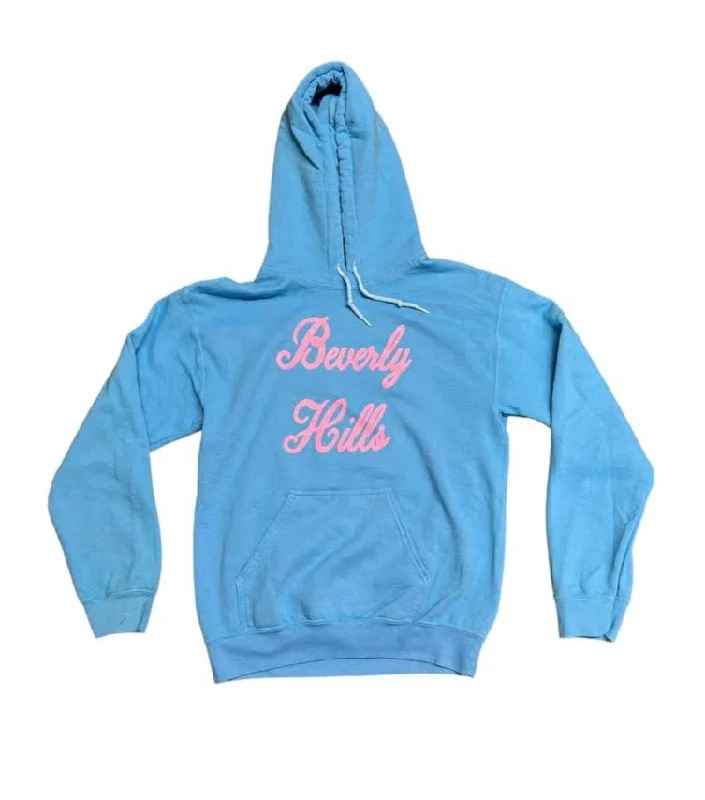 WOMENS TURQUOISE BEVERLY HILLS HOODIE Hoodie with Patch Decorative Personalized