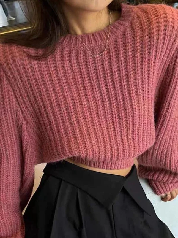 Solid Lantern Sleeve Short Knit Sweater Nylon Fabric Polyester Fabric Spandex Fabric Solid Lantern Sleeve Short Knit Sweater Nylon Fabric Polyester Fabric Spandex Fabric