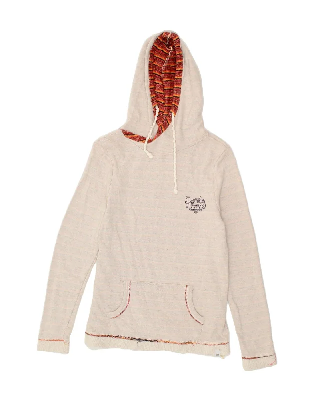 ANIMAL Womens Hoodie Jumper UK 12 Medium Beige Cotton Hoodie with Hem Detail Decorative Unique