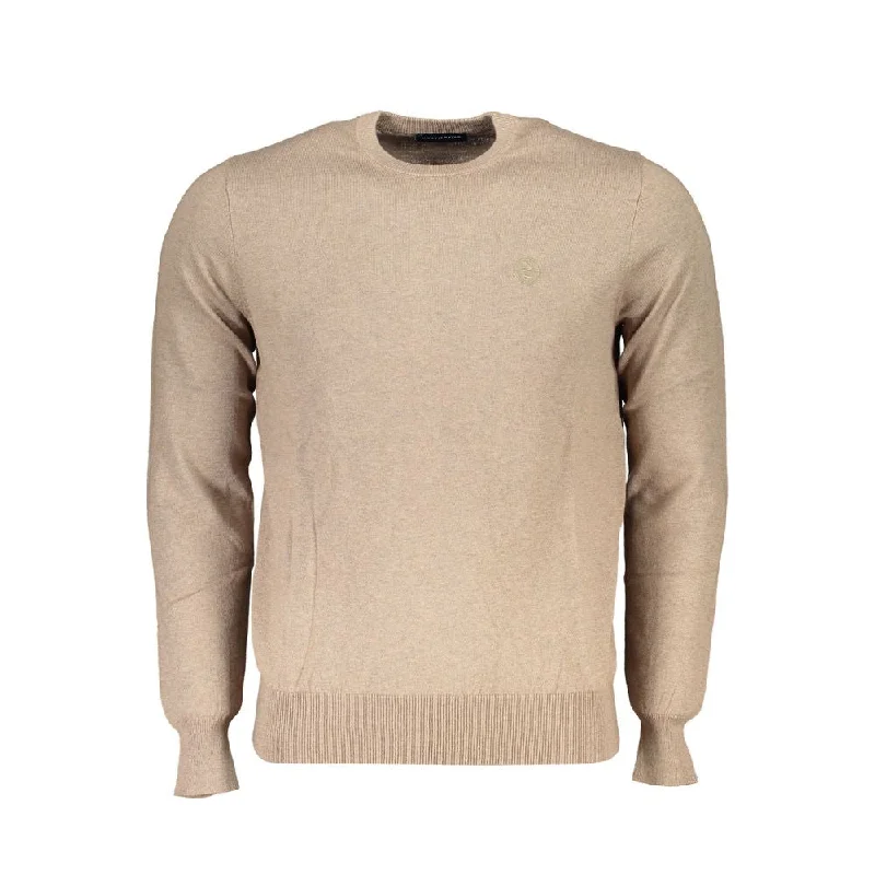 Beige Polyamide Men Sweater Mesh Sweater Canvas Denim