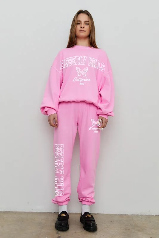 WOMENS BEVERLY HILLS PINK SWEATSHIRT Hoodie with Strings Custom Fit Adjustable