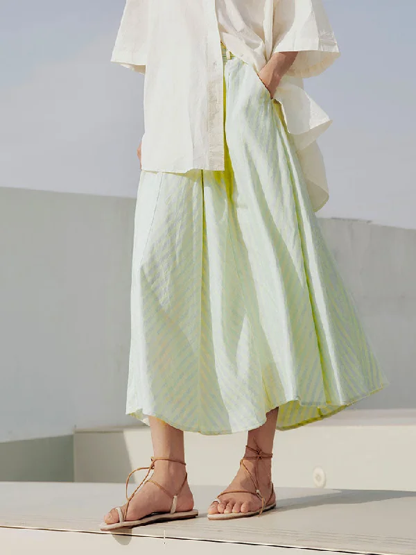 Yellow x green stripe skirt tiered skirt playful