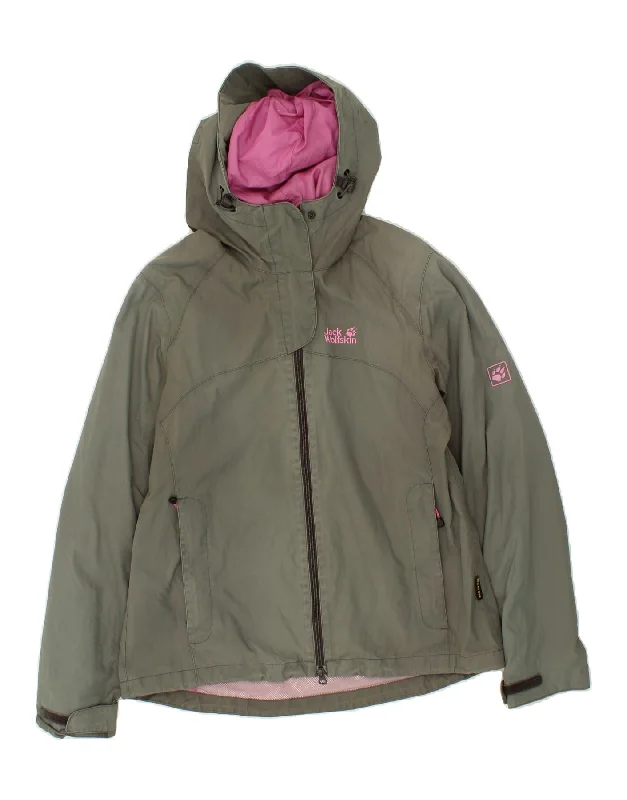 JACK WOLFSKIN Womens Hooded Rain Jacket UK 16 Large Grey Polyamide Mesh Jacket Canvas Jacket Denim Jacket JACK WOLFSKIN Womens Hooded Rain Jacket UK 16 Large Grey Polyamide Mesh Jacket Canvas Jacket Denim Jacket