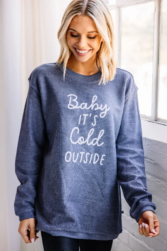 Baby It's Cold Outside Navy Corded Sweatshirt Hoodie with Double Zipper Versatile Adjustable Baby It's Cold Outside Navy Corded Sweatshirt Hoodie with Double Zipper Versatile Adjustable