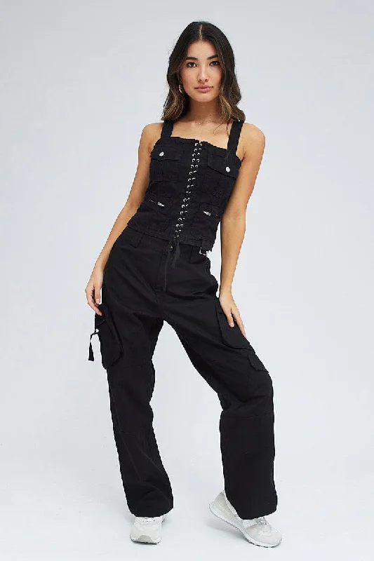 Black Cargo Pants Low Rise Casual Yoga Pants