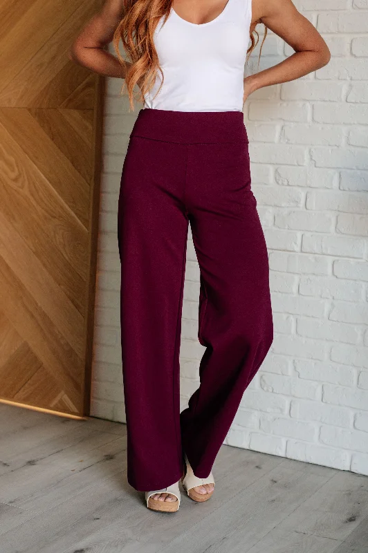 Hazel Blues® |  Magic Wide Leg Pants in Wine Classic Straight Pants