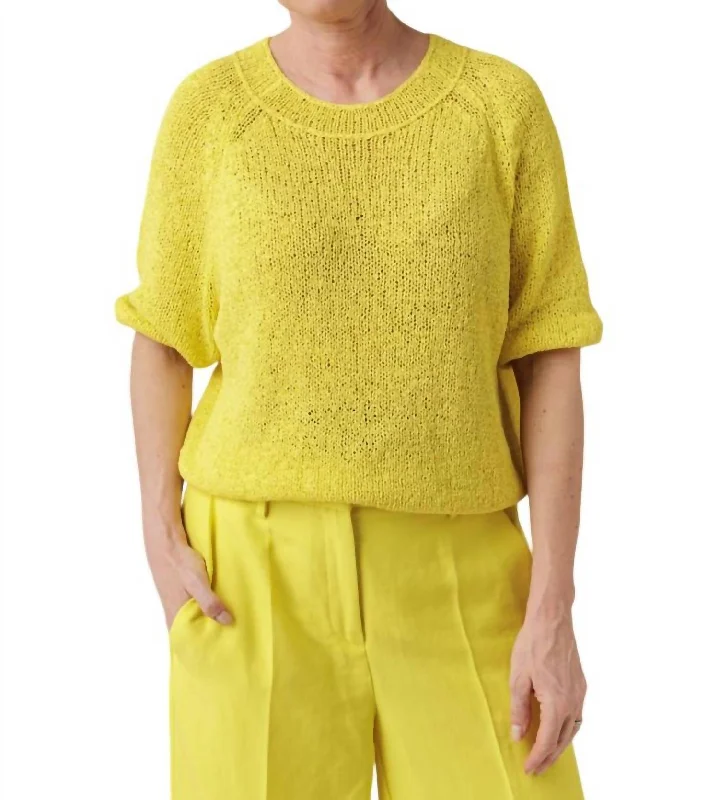 Knitted Pull-Over Sweater Top In Lemon Oversized Loose Flowy
