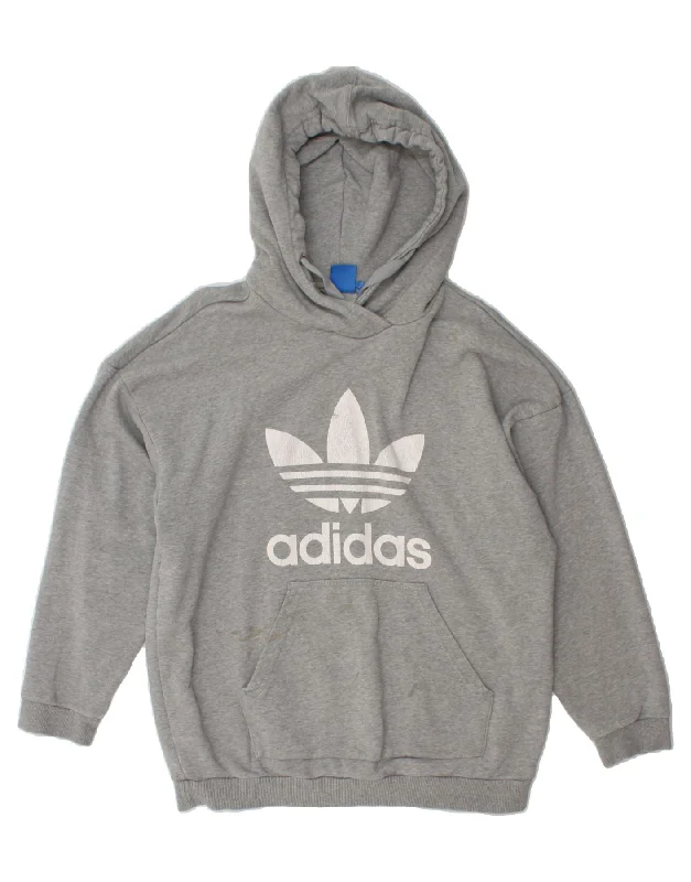 ADIDAS Womens Graphic Hoodie Jumper UK 18 XL  Grey Cotton Hoodie with Belted Waist Structured Tailored