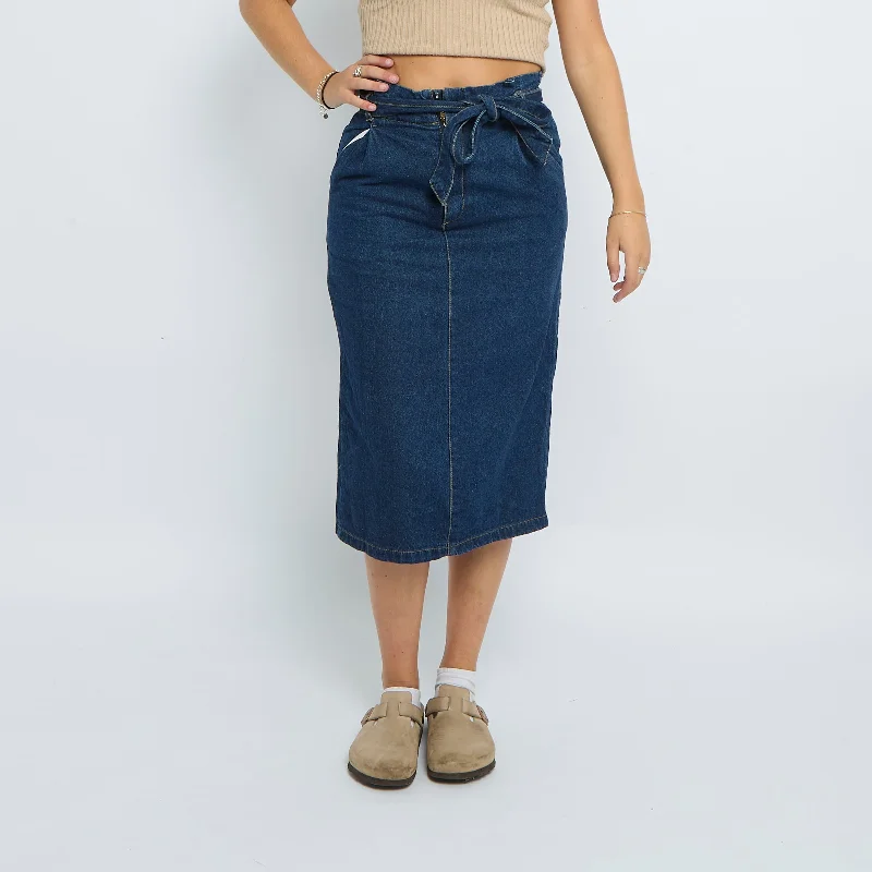 Denim Belt  Midi Skirt - UK 8 leather skirt durable