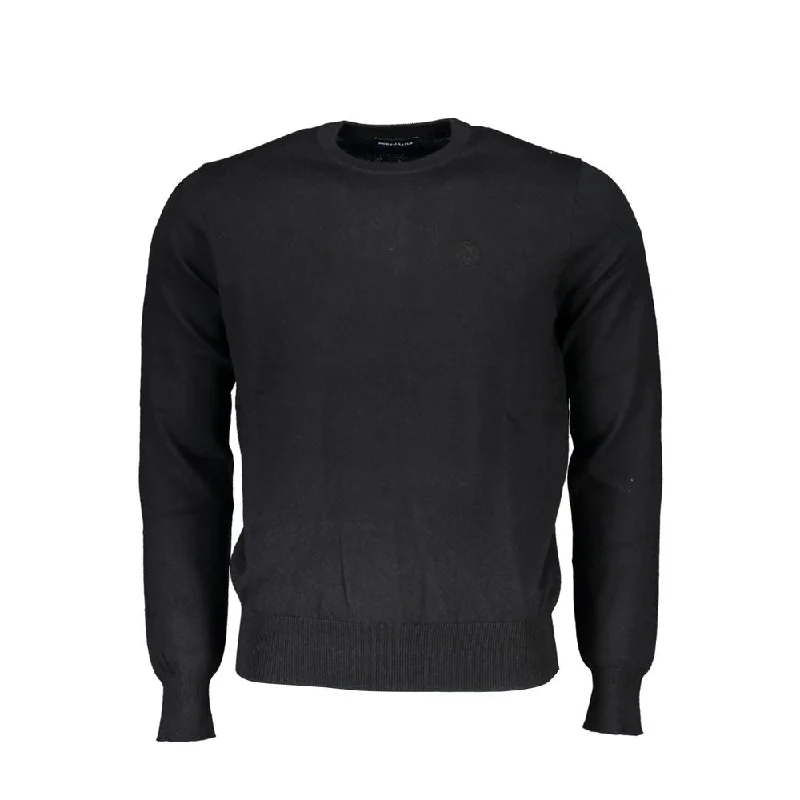 Black Polyamide Men Sweater Terry Terry Cloth Terry Knit