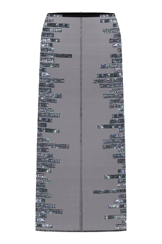 BLACK CRYSTAL PIXEL MIDI SKIRT velvet skirt luxury