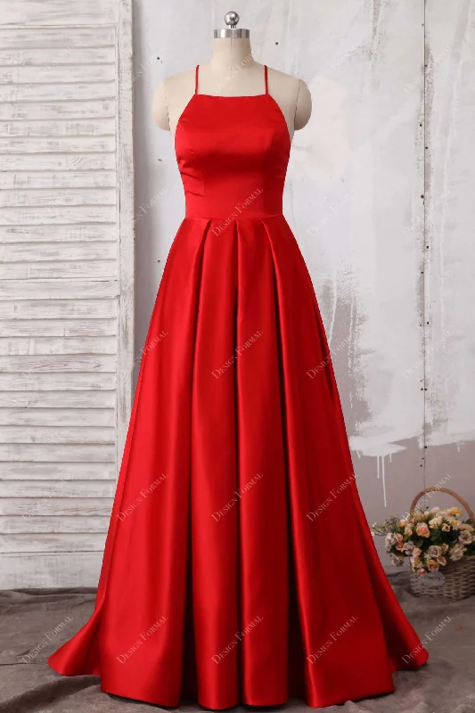 Elegant Red Satin Spaghetti Strap Prom Dress Tunics Polka dots