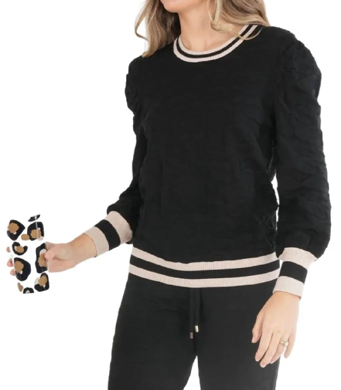 Julia Sweater In Black Cheetah Graphic Sweater Embroidered Appliqued