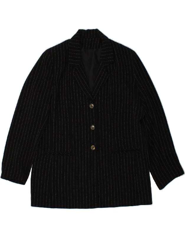 VINTAGE Womens 3 Button Blazer Jacket UK 16 Large Black Striped Striped Jacket Polka Dot Jacket Floral Jacket VINTAGE Womens 3 Button Blazer Jacket UK 16 Large Black Striped Striped Jacket Polka Dot Jacket Floral Jacket