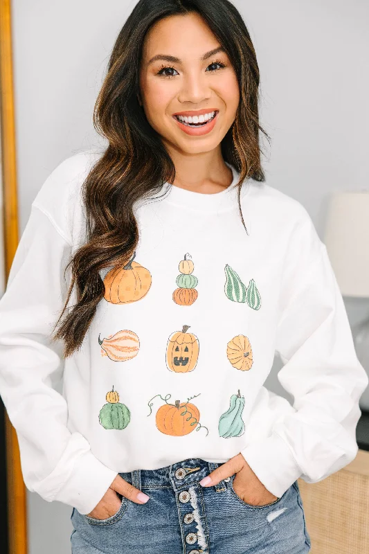 Pumpkin Season White Graphic Sweatshirt Hoodie Dress Longline Feminine