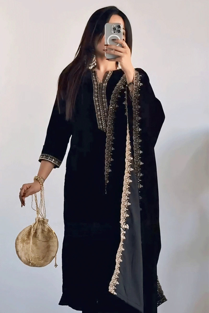 Black Color Full Pair Dress For Sangeet Tunics Sophisticated sleek