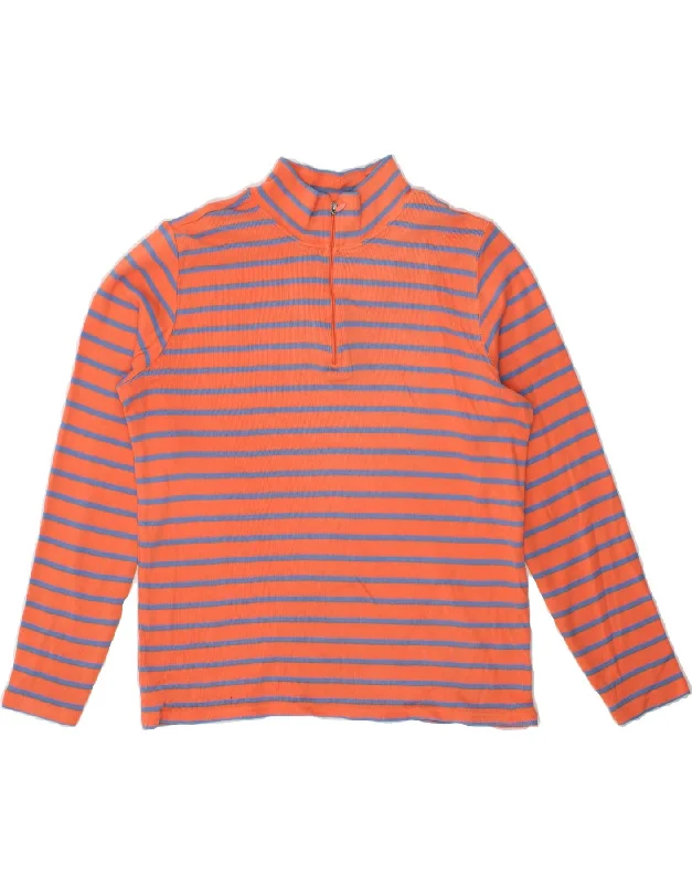 L.L.BEAN Womens Zip Neck Jumper Sweater UK 16 Large Orange Striped Cotton Elegant Classic Vintage