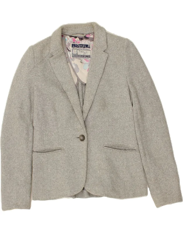 JOULES Womens 1 Button Blazer Jacket UK 10 Small Grey Cotton Rayon Jacket Velvet Jacket Corduroy Jacket