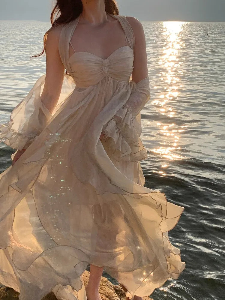 Wjczt France Fashion Irregular Beach Strap Dress Female Elegant Chiffon Fairy Party Vestidos Korea Summer Casual Clothing Tunics Formal black Wjczt France Fashion Irregular Beach Strap Dress Female Elegant Chiffon Fairy Party Vestidos Korea Summer Casual Clothing Tunics Formal black