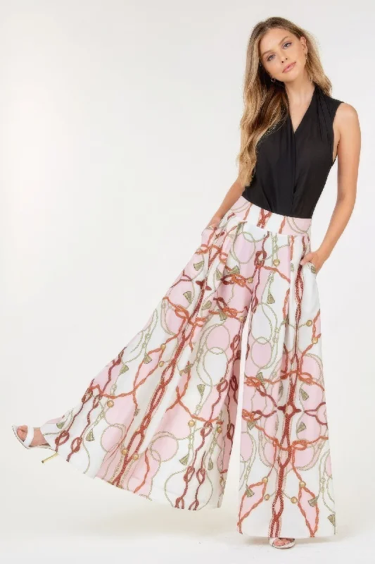 High Waist Wide Leg Printed Palazzo Pants Comfortable Denim Trousers