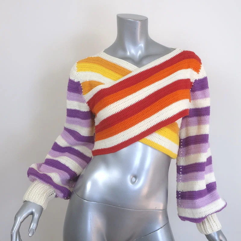 FARM Rio Sunset Stripe Crochet Crisscross Sweater Multicolor Size Extra Small Anti-Pilling Anti-Shrink Durable
